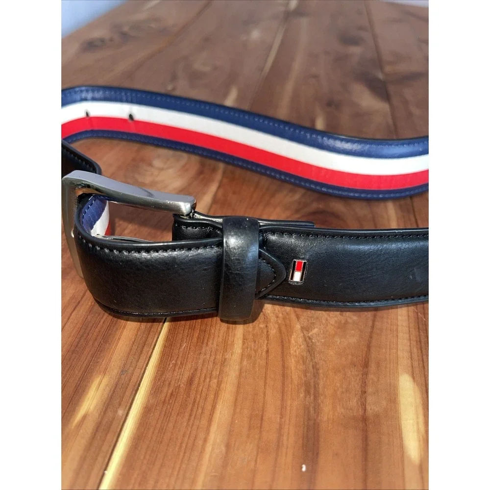 VTG Boy's Black Red White Blue Tommy Hilfiger Faux Leather Belt 30